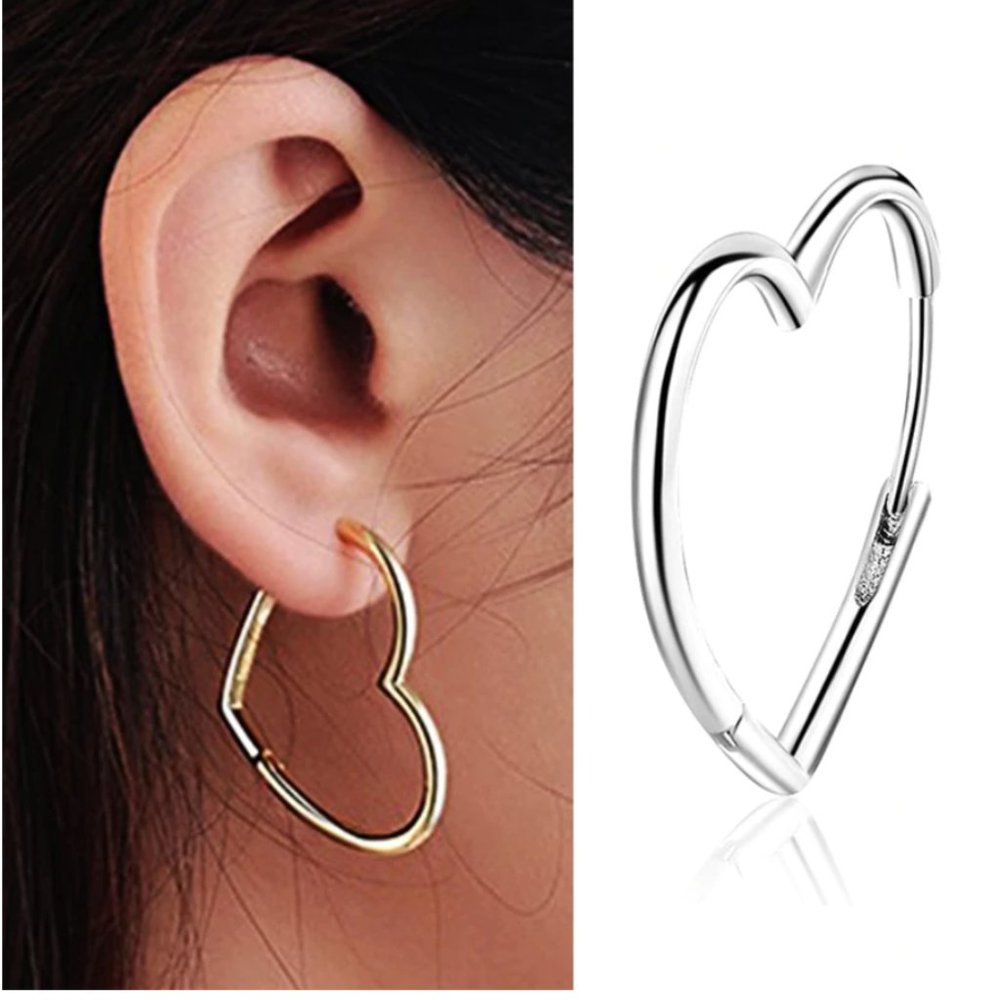 925 Silver Love Heart Hoop Earrings - Picture 11 of 12